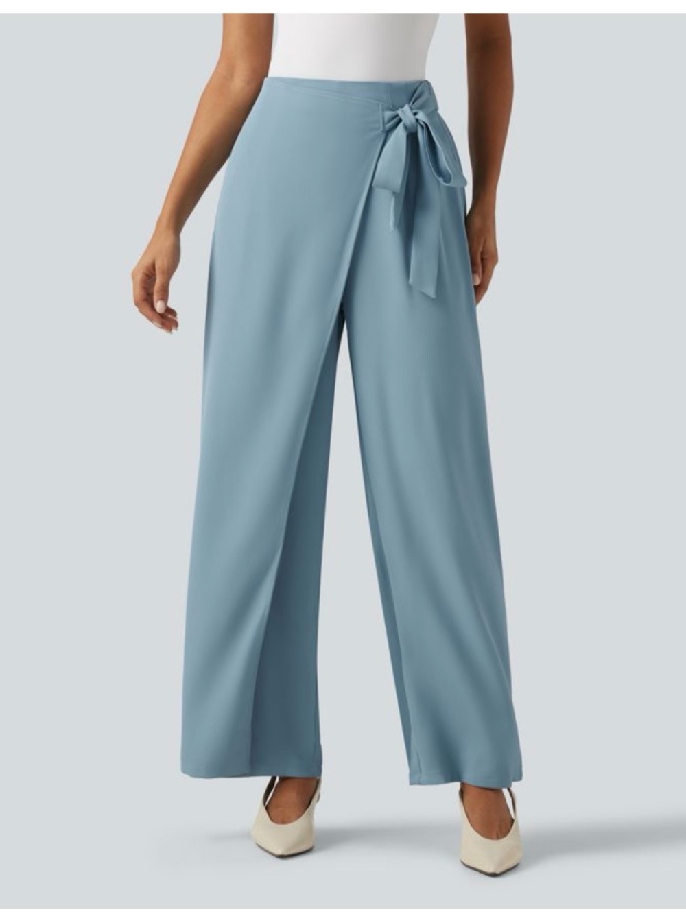Halara Flex High Waisted Tie Side Wide Leg Work Pants in Forget-Me-Not shade, XL